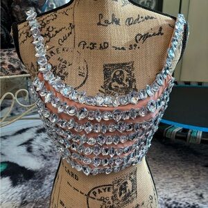 Crystal Multi-Row Statement Necklace - Clear Silver